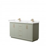 Strada 60" Double Vanity in Green, Carrara Marble Top, Sinks, Bronze Trim