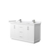Strada 60" Double Vanity in White, White Marble Top, Sink, Nickel Trim