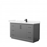 Strada 60" Single Vanity in Gray, Carrara Marble Top, Sink, Black Trim