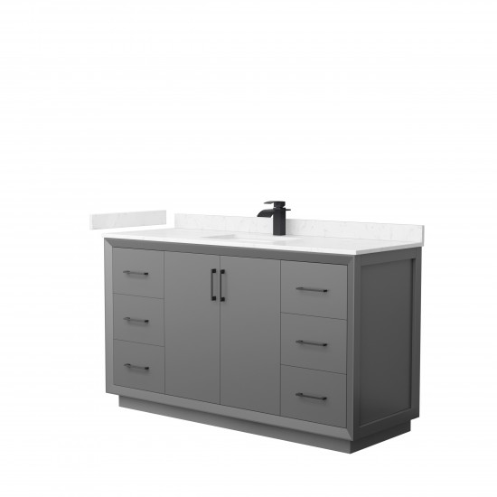 Strada 60" Single Vanity in Gray, Carrara Marble Top, Sink, Black Trim