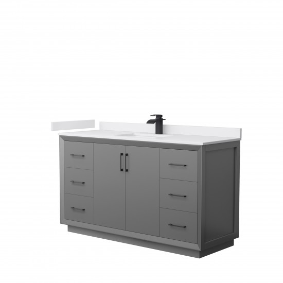 Strada 60" Single Vanity in Gray, White Marble Top, Sink, Black Trim