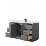 Strada 60" Single Vanity in Gray, White Marble Top, Sink, Black Trim