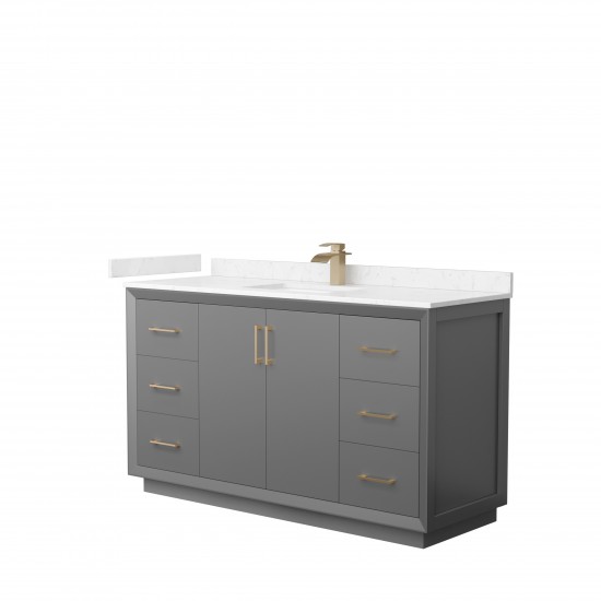 Strada 60" Single Vanity in Gray, Carrara Marble Top, Sink, Bronze Trim