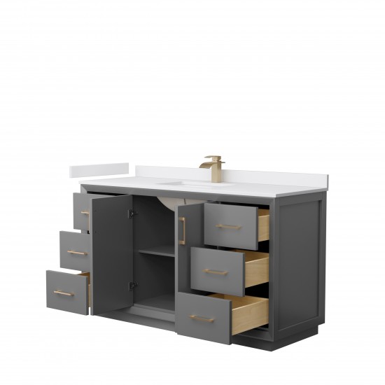 Strada 60" Single Vanity in Gray, White Marble Top, Sink, Bronze Trim