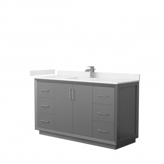 Strada 60" Single Vanity in Gray, Carrara Marble Top, Sink, Nickel Trim