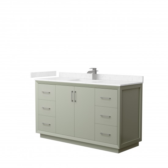 Strada 60" Single Vanity in Green, Carrara Marble Top, Sink, Nickel Trim