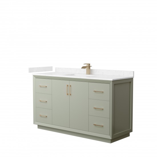 Strada 60" Single Vanity in Green, Carrara Marble Top, Sink, Bronze Trim