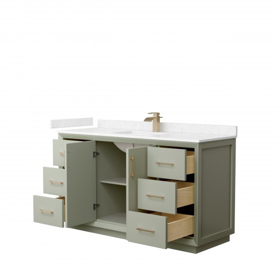 Strada 60" Single Vanity in Green, Carrara Marble Top, Sink, Bronze Trim