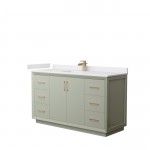 Strada 60" Single Vanity in Green, White Marble Top, Sink, Bronze Trim