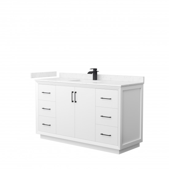 Strada 60" Single Vanity in White, Carrara Marble Top, Sink, Black Trim