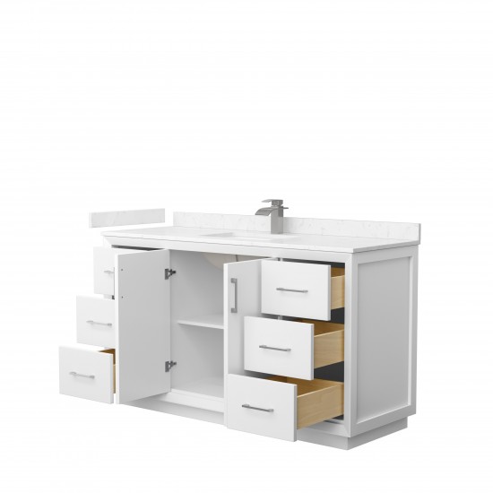 Strada 60" Single Vanity in White, Carrara Marble Top, Sink, Nickel Trim