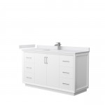 Strada 60" Single Vanity in White, White Marble Top, Sink, Nickel Trim