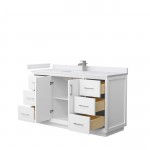 Strada 60" Single Vanity in White, White Marble Top, Sink, Nickel Trim