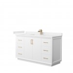 Strada 60" Single Vanity in White, Carrara Marble Top, Sink, Bronze Trim