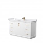 Strada 60" Single Vanity in White, White Marble Top, Sink, Bronze Trim