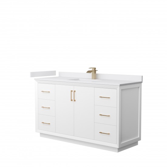 Strada 60" Single Vanity in White, White Marble Top, Sink, Bronze Trim