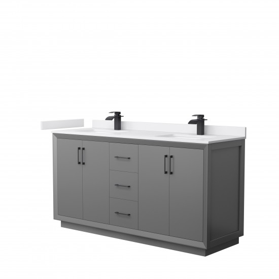 Strada 66" Double Vanity in Gray, White Marble Top, Sink, Black Trim