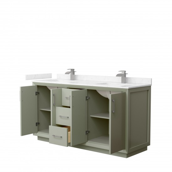 Strada 66" Double Vanity in Green, Carrara Marble Top, Sinks, Nickel Trim