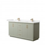 Strada 66" Double Vanity in Green, Carrara Marble Top, Sinks, Bronze Trim