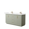 Strada 66" Double Vanity in Green, Carrara  Marble Top, Sinks, Bronze Trim