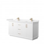 Strada 66" Double Vanity in White, Carrara Marble Top, Sink, Bronze Trim