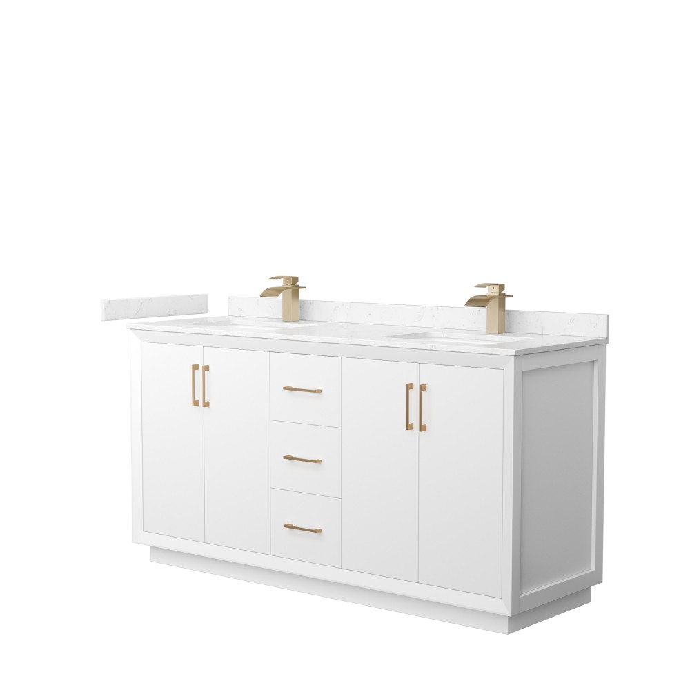 Strada 66" Double Vanity in White, Carrara Marble Top, Sink, Bronze Trim Strada 66" Double Vanity in White, Carrara Marble Top, Sink, Bronze Trim