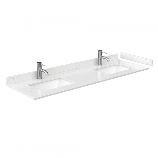 Strada 66" Double Vanity in White, Carrara Marble Top, Sink, Bronze Trim