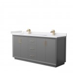 Strada 72" Double Vanity in Gray, White Marble Top, Sink, Bronze Trim