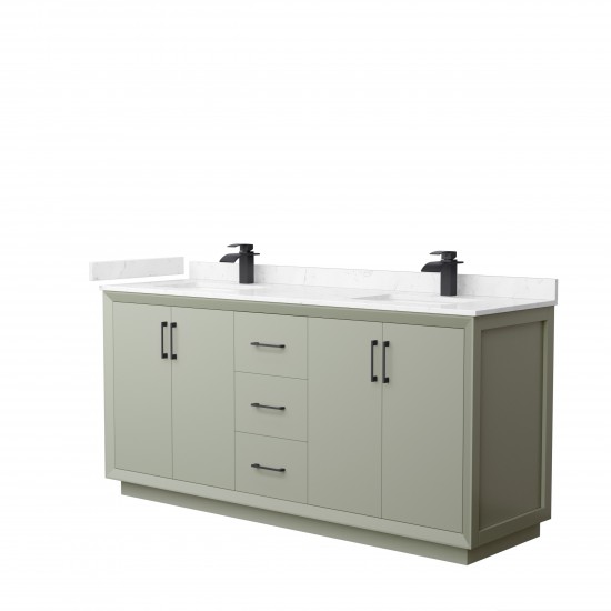 Strada 72" Double Vanity in Green, Carrara Marble Top, Sinks, Black Trim