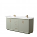 Strada 72" Double Vanity in Green, Carrara Marble Top, Sinks, Bronze Trim