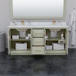 Strada 72" Double Vanity in Green, Carrara Marble Top, Sinks, Bronze Trim