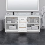 Strada 72" Double Vanity in White, Carrara Marble Top, Sink, Black Trim