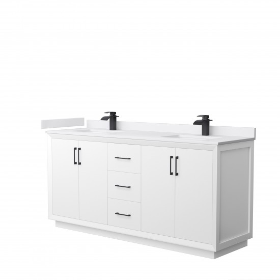 Strada 72" Double Vanity in White, White Marble Top, Sink, Black Trim