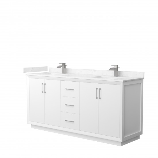 Strada 72" Double Vanity in White, Carrara Marble Top, Sink, Nickel Trim