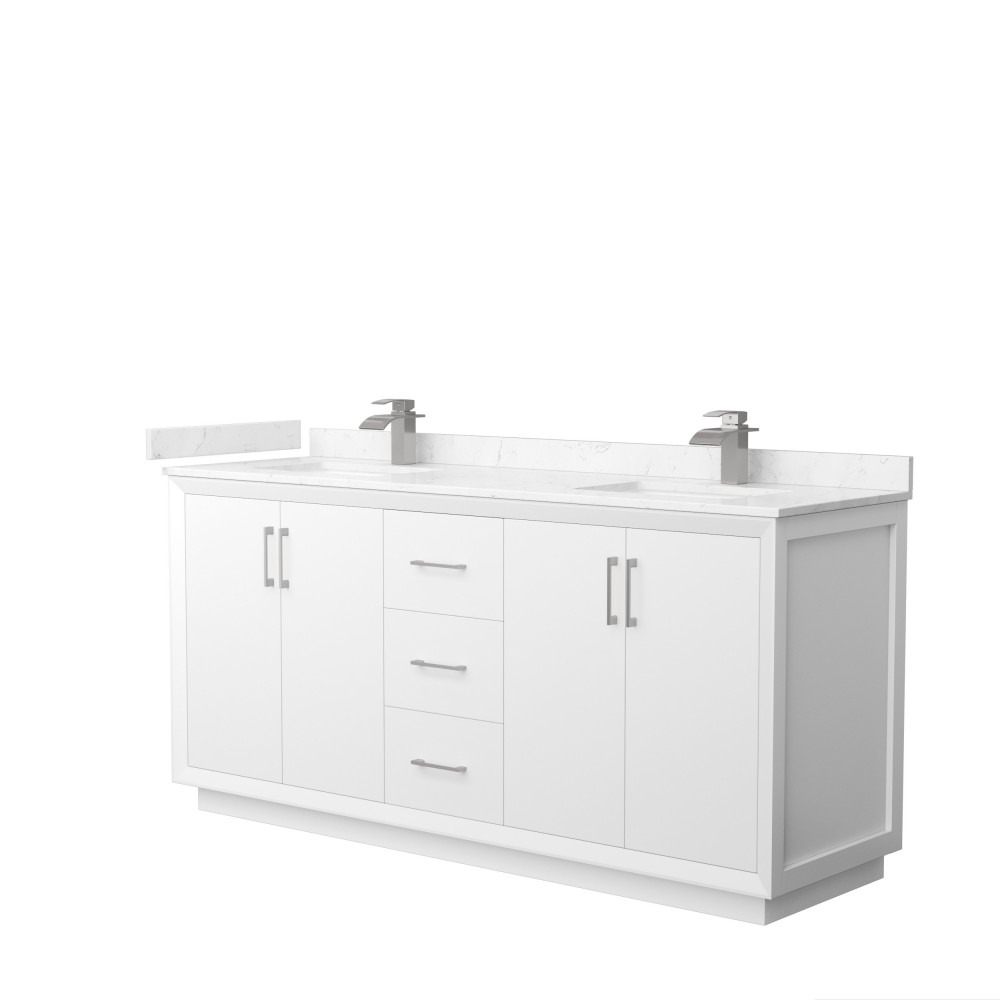 Strada 72" Double Vanity in White, Carrara Marble Top, Sink, Nickel Trim Strada 72" Double Vanity in White, Carrara Marble Top, Sink, Nickel Trim