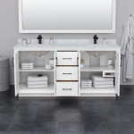 Strada 72" Double Vanity in White, Carrara Marble Top, Sink, Nickel Trim