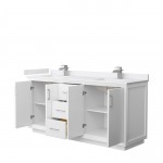 Strada 72" Double Vanity in White, White Marble Top, Sink, Nickel Trim