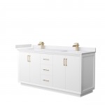 Strada 72" Double Vanity in White, White Marble Top, Sink, Bronze Trim