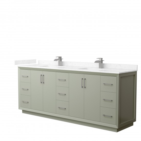 Strada 84" Double Vanity in Green, Carrara Marble Top, Sinks, Nickel Trim