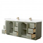 Strada 84" Double Vanity in Green, Carrara Marble Top, Sinks, Bronze Trim