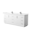 Strada 84" Double Vanity in White, Carrara Marble Top, Sink, Nickel Trim