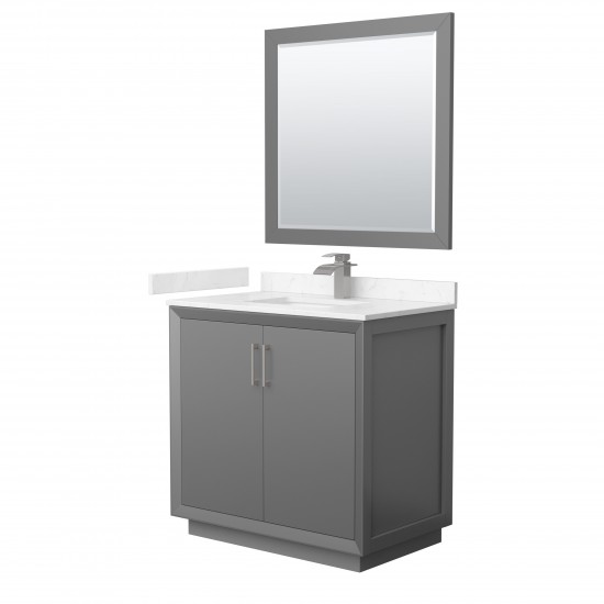 Strada 36" Gray Single Vanity, Carrara Marble Top, Sink, Nickel Trim, 34" Mirror