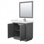 Strada 36" Gray Single Vanity, White Marble Top, Sink, Nickel Trim, 34" Mirror