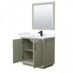 Strada 36" Green Single Vanity, Carrara Marble Top, Sink, Black Trim, 34" Mirror