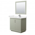 Strada 36" Green Single Vanity, Marble Top, Sink, Nickel Trim, 34" Mirror