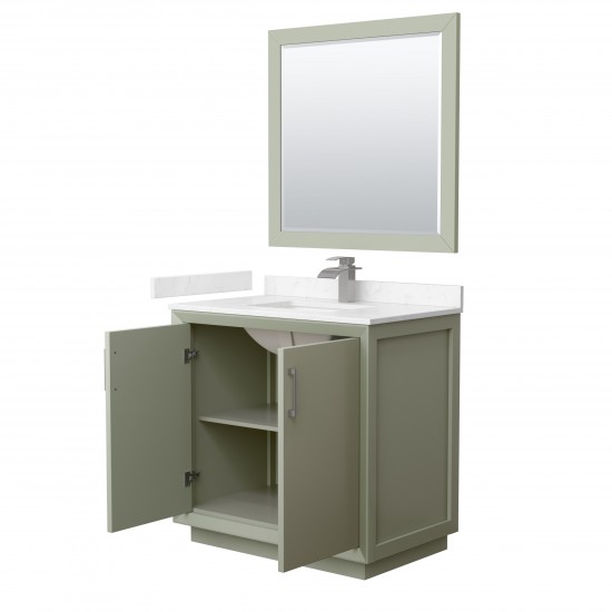 Strada 36" Green Single Vanity, Marble Top, Sink, Nickel Trim, 34" Mirror