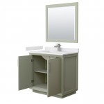 Strada 36" Green Single Vanity, White Marble Top, Sink, Nickel Trim, 34" Mirror