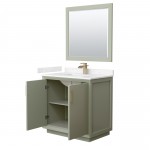 Strada 36" Green Single Vanity, Marble Top, Sink, Bronze Trim, 34" Mirror