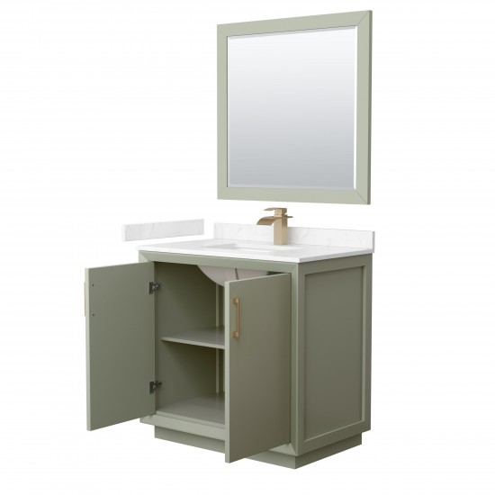 Strada 36" Green Single Vanity, Marble Top, Sink, Bronze Trim, 34" Mirror