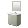 Strada 36" Green Single Vanity, White Marble Top, Sink, Bronze Trim, 34" Mirror